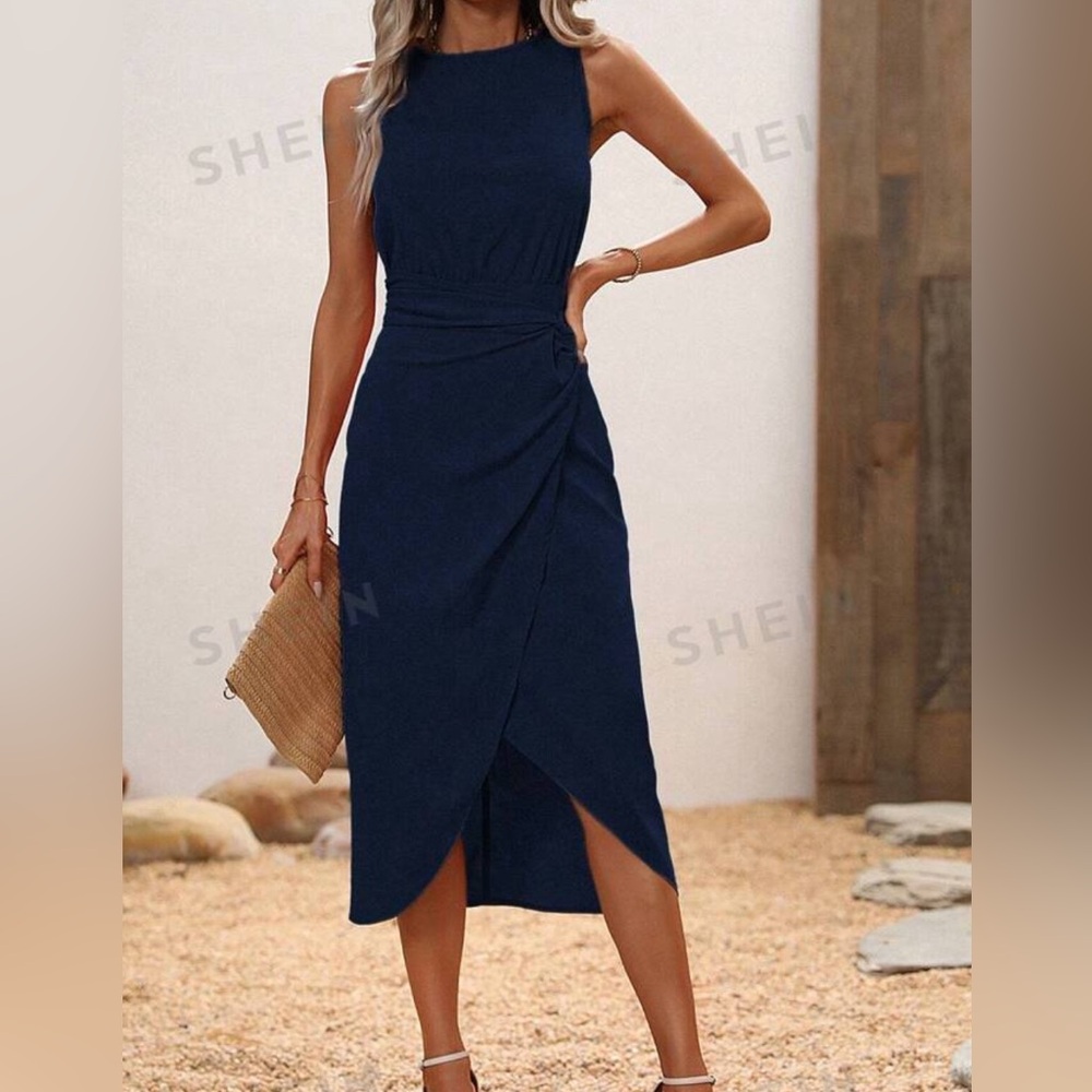 Navy blue sleeveless wrap dress-size 6 or medium